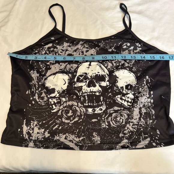 SKULL TANK TOP RARE PUNK ROCK EMO GOTH Spaghetti Straps Size large W/BLACK - Picture 9 of 11